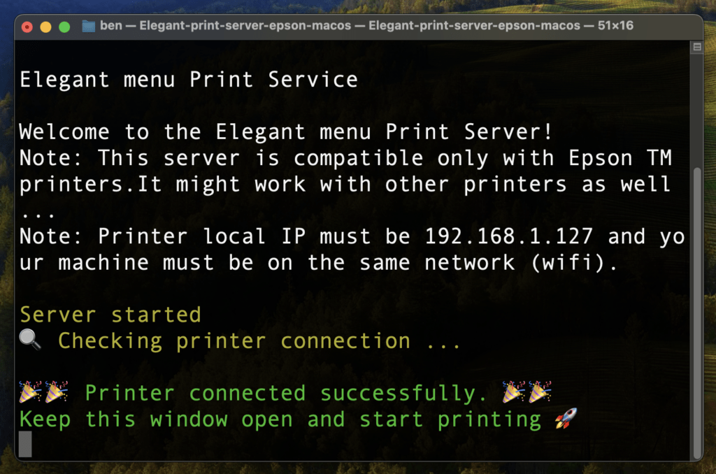 Elegant menu print server